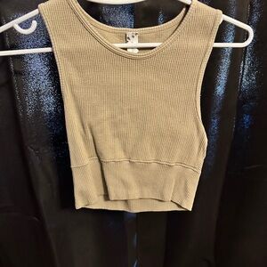 Beige Ribbed Sleeveless Crop Top